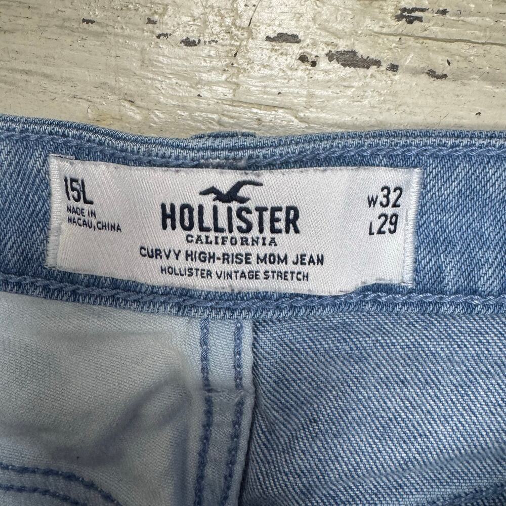 Hollister Curvy High Rise Mom Jeans Color Block Patchwork Size 15L 32x29 Raw Hem - Picture 6 of 10